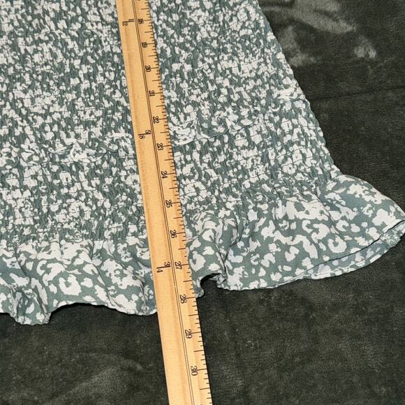 Abercrombie & Fitch Smocked Mini Dress Womens XLT Green White Floral Ruffle Hem - Picture 8 of 8